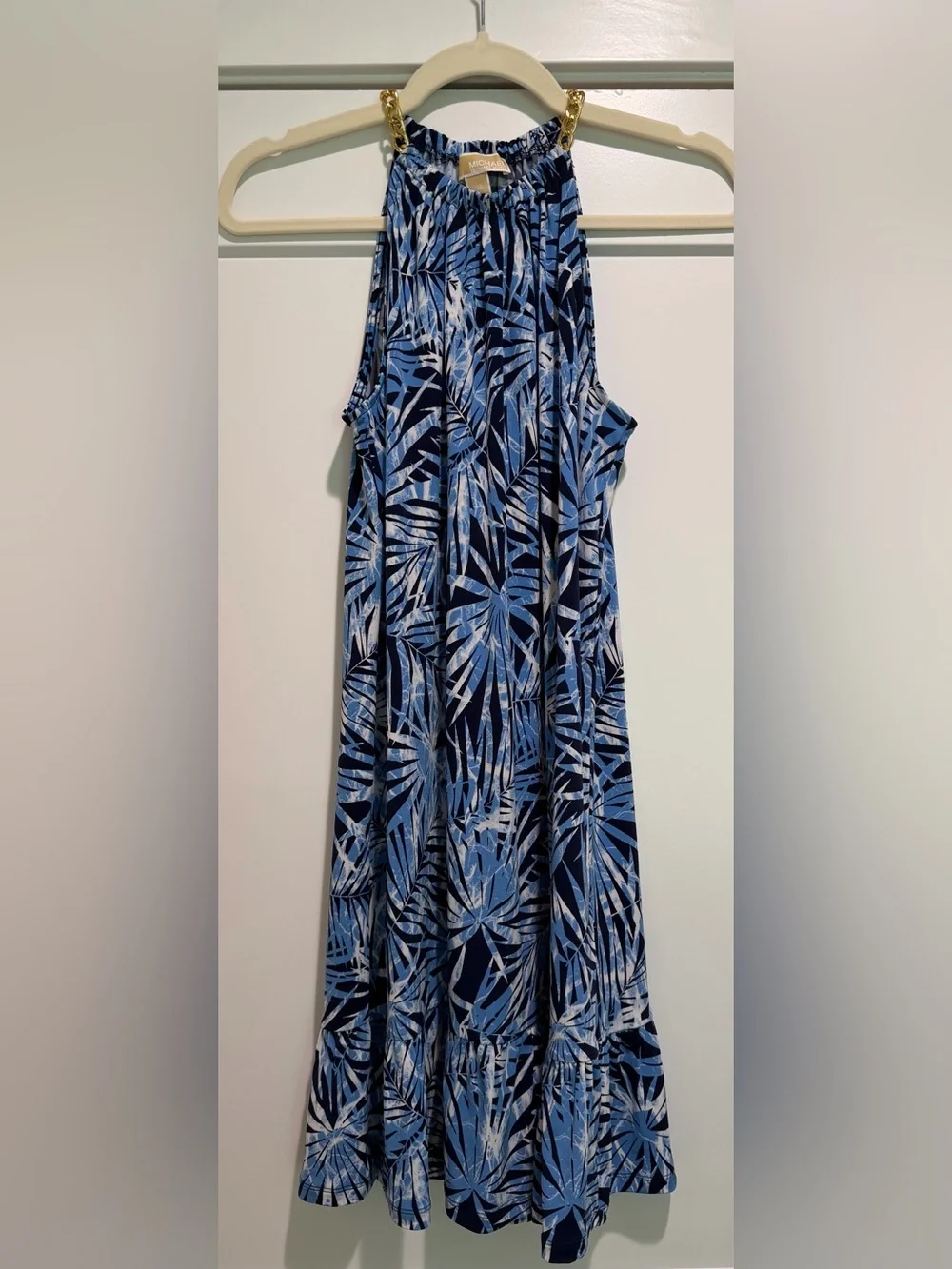 Michael Kors Blue Patterned Halter Top Dress XS